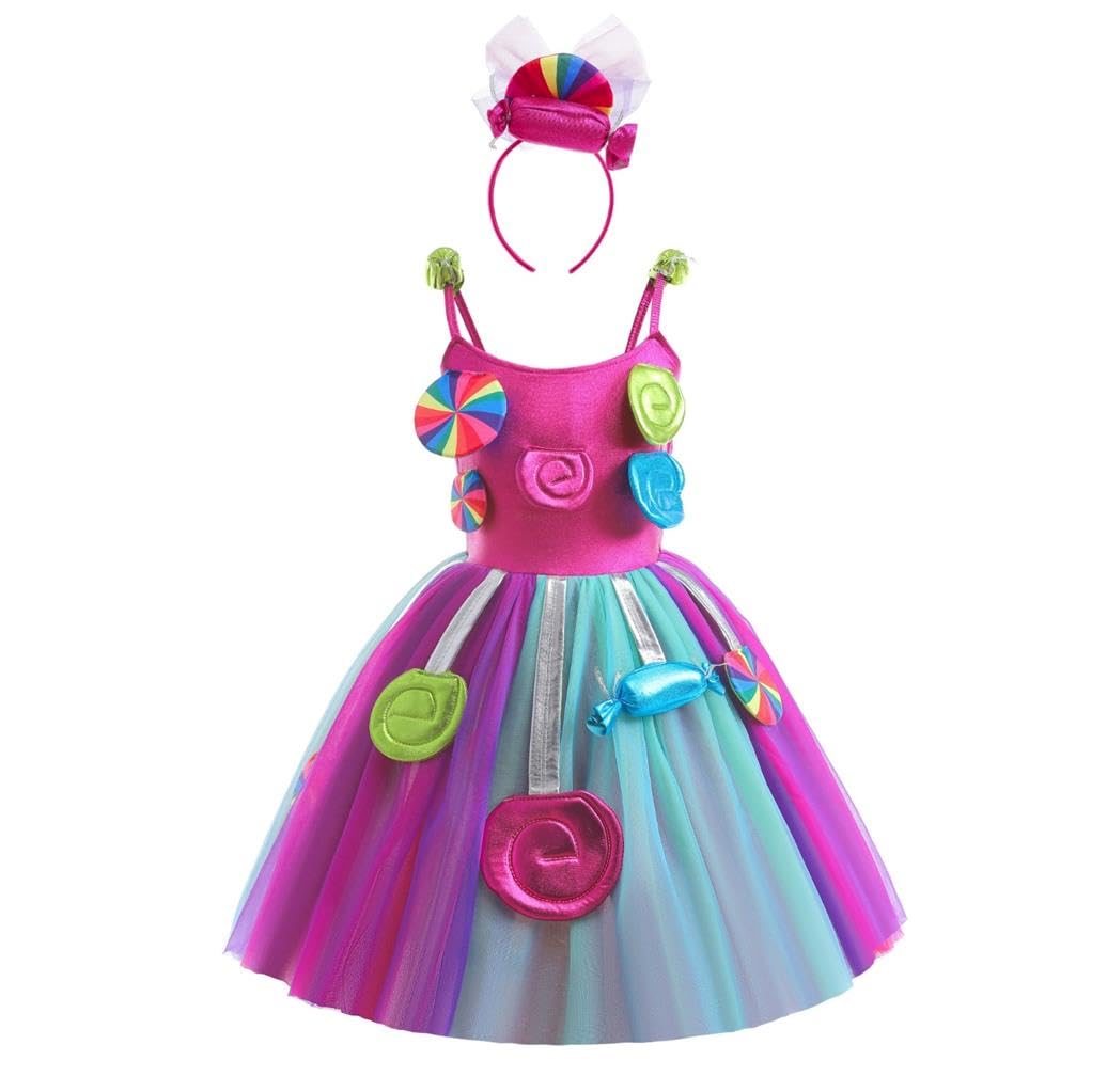 Lito Angels Sweet Candy Land Fancy Dress Up Rainbow Lollipop Costume with Hair Hoop for Kids Girls Age 3-4 Years, Purple (Tag Number 100)