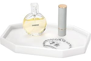 Shinowa 8" Small Octagon Bathroom Vanity Tray, Resin Decorative Perfume Tray Jewelry Ring Dish Tray,Vanity Tray for Bathroom Candle Perfume Soap Shampoo, Milky White