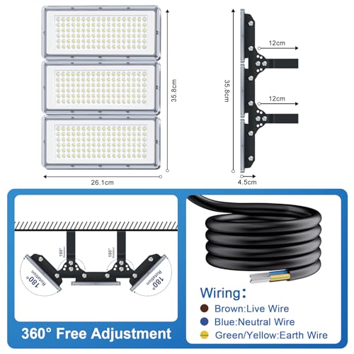300W Outdoor LED Spotlights – 2 Pieces 30000LM Super Bright Outdoor LED Projector with Transformer, Floodlight Cool White 7000K, IP67 Waterproof Outdoor Light for Garage, Patio, Stadium, Factory