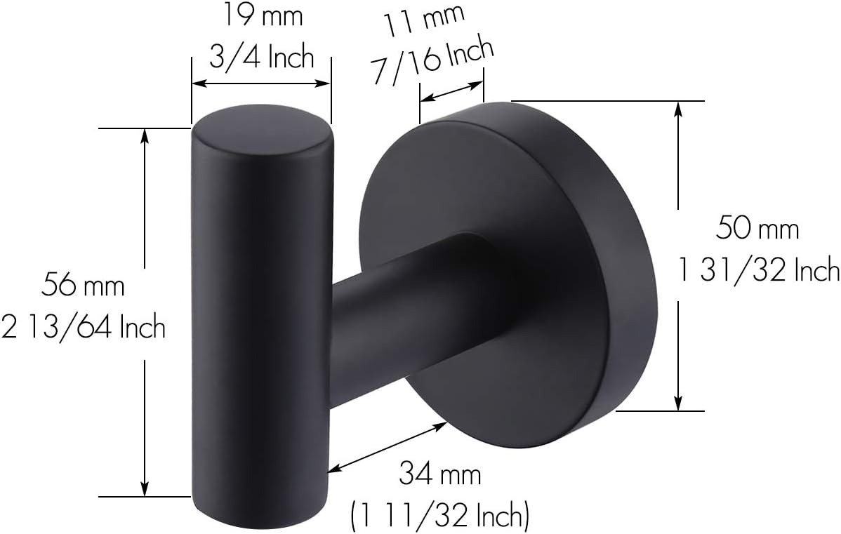 KES Bathroom Towel Hook No Drill Robe Hook Shower Kitchen Wall Hanging Hooks Wall Mount SUS 304 Stainless Steel Matt Black, A2164DG-BK - - 