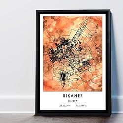Bikaner Map Poster, India Map Art Poster, Map Decor