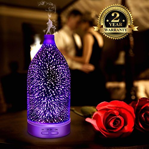 Essential Oil Diffuser,120ml 3D Glass Aromatherapy Ultrasonic Cool Mist Humidifier,3D Effect and Waterless Auto Shut-Off,14 Color LED Lights for Office Home Bedroom Living Room Study Yoga Spa