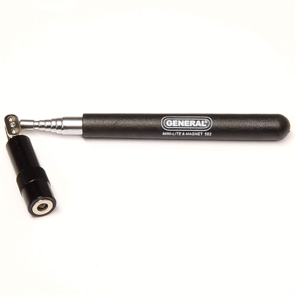 General Tools 582 Magnetic Pick Up Tool with Powerful LED Mini-Lite, Rustproof Chrome Plated Brass Extender Wand, Telescoping Reach to 29-Inch, 2lb Pull Capacity Grabber/Retrieving Magnet