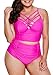 Dearlove Womens Plus Size Swimsuit Strappy Push Up Bikini Top High Waisted Swimsuit Bottom Two Piece Bathing Suit Solid Pink XXL 18 20