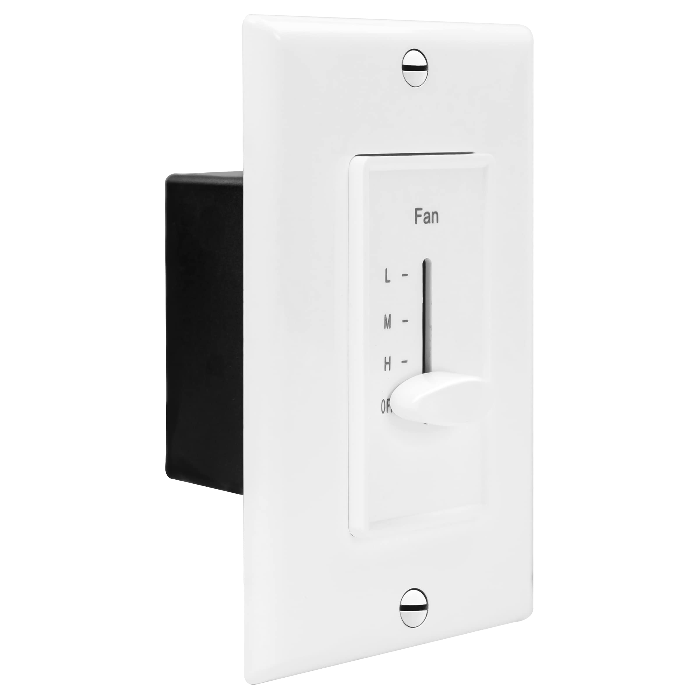 ENERLITES 3 Speed Decora in Wall Ceiling Fan Control, Slide Switch, 120VAC, 2.5A, Single-Pole, Neutral Wire NOT Required, 17000-F3-W2P, White, 2 Pack