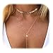 Suyi Women Girl Unique Alloy Fish Bones V Shape Sequins Choker Necklace with Long Chain Pendant A-Gold