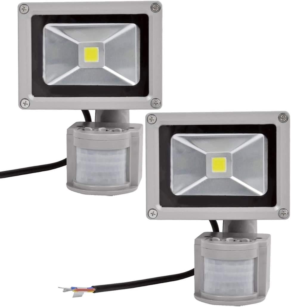 Greenmigo 2pcs/Pack Motion Sensor Flood Light,10W Outdoor LED Floodlights,Waterproof IP65,Cool White LED PIR Security Light AC 85~265V [Energy Class A+++]