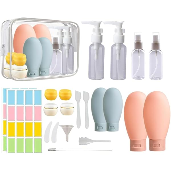 Neceser Viaje Gemice Paquete De 16 Botellas De Viaje Para Artículos De Tocador, Recipientes De Tamaño De Viaje Aprobados Por La TSA A Prueba De Fugas, Accesorios De Viaje De Silicona Exprimibles