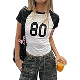 Baby Tee Women Y2k Short Sleeve Jersey Number Graphic Crop Top Slim Fit Crewneck Teen Girl Vintage Going Out Shirt