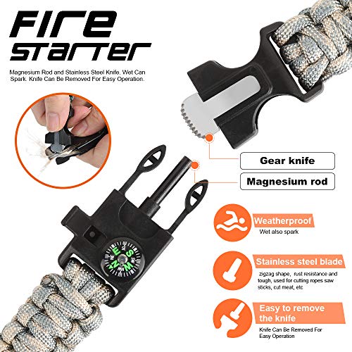 HNYYZL 10 Pack Paracord Bracelet Kit Outdoor Survival Bracelet Camping Hiking Gear with Compass, Fire Starter, Whistle and Emergency Knife