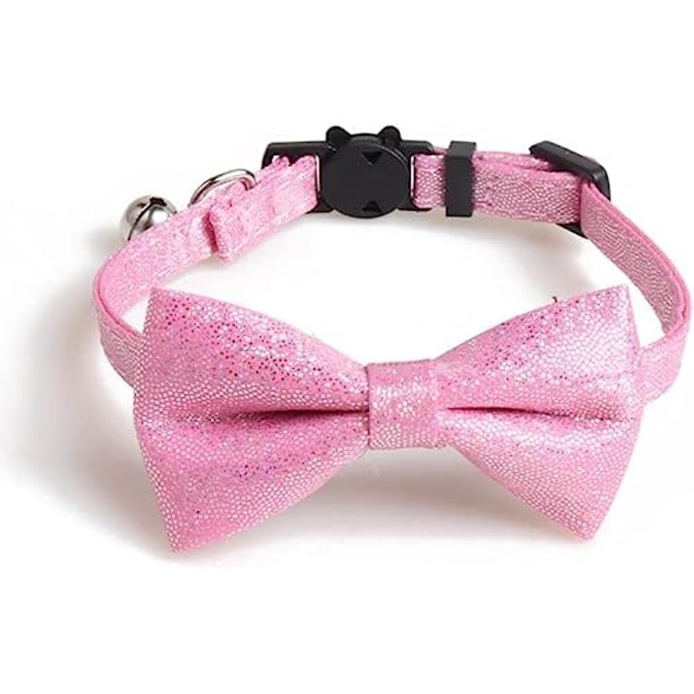 Bowtie Cat Collars with Bell | Safe Quick Release Breakaway Buckle | ZACAL Cat Collars (Pink Sparkle Glitter)