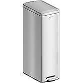 SolaceCove 8 gallon/30L Slim Stainless Steel Garbage Can with Soft Close lid for Small Spaces,Pedal Fingerprint Proof Trash Bin with Removable Inner Bucket for Kitchen