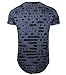 KLIEGOU Mens Hipster Hip Hop Ripped Round Hemline Hole T Shirt (05-3) Navy Blue M