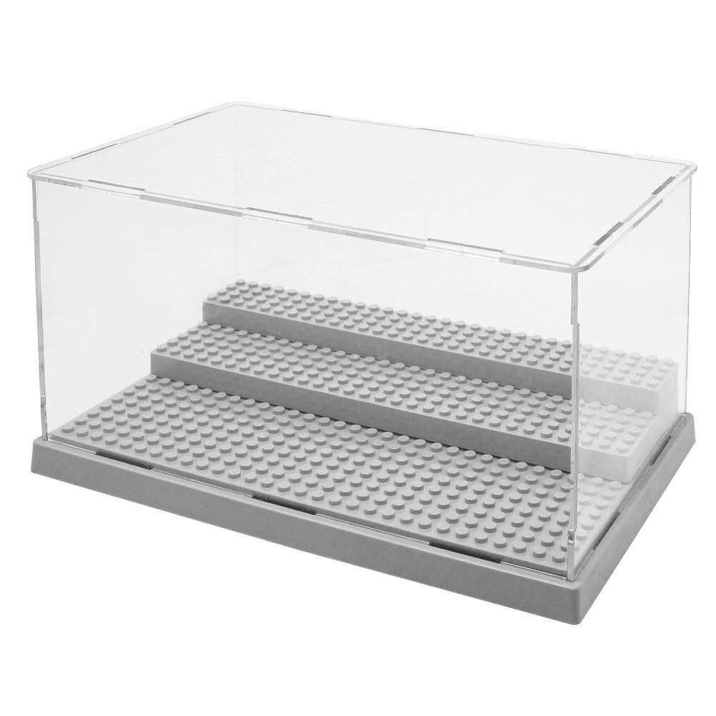 Transparent Plate Display Case, 3 Steps Acrylic Box Dustproof Display Case Clear Display Storage Box for Blocks Plastic Display Box for Collectible Mini Action Figure