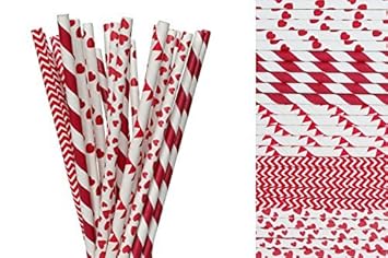 Amazon Com Valentines Day Paper Straw Mix Red White Polka