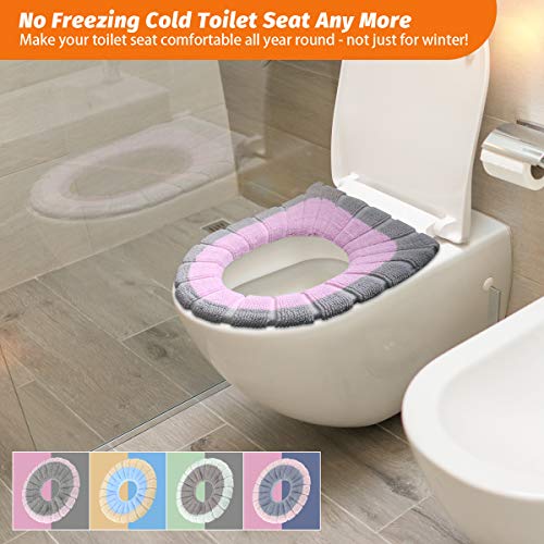 Homatee Cloth Toilet Seat Cover Stretchable Toilet Pads Bathroom Warmer Soft Available for Four Seasons, Washable Reusable Cloth Toilet Seat Cover Pads（4 Pack）
