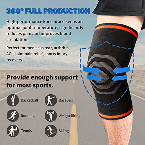 Anoopsyche Ginocchiera Ortopedica Sportiva Compressione Ginocchio, Tutore Ginocchio Legamenti Menisco artrite, tendinite, corsa, squat, sport (XL, arancia)