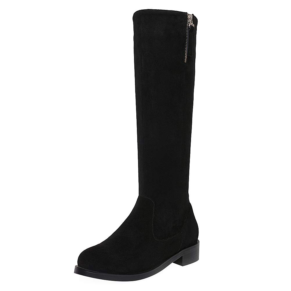 black flat knee high boots with zipper