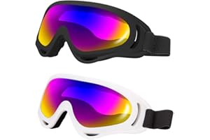 LJDJ Ski Goggles Pack of 2 - Snowboard Motorcycle Goggles Glasses for Boys Girls Youth Men Women