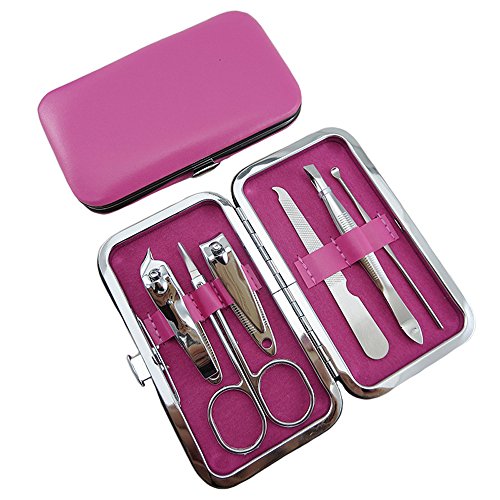 Dealglad 7pcs Stainless Steel Nail Care Personal Manicure & Pedicure Set ,Nail Clippers Scissors Travel & Grooming Kit Tool (Rose)