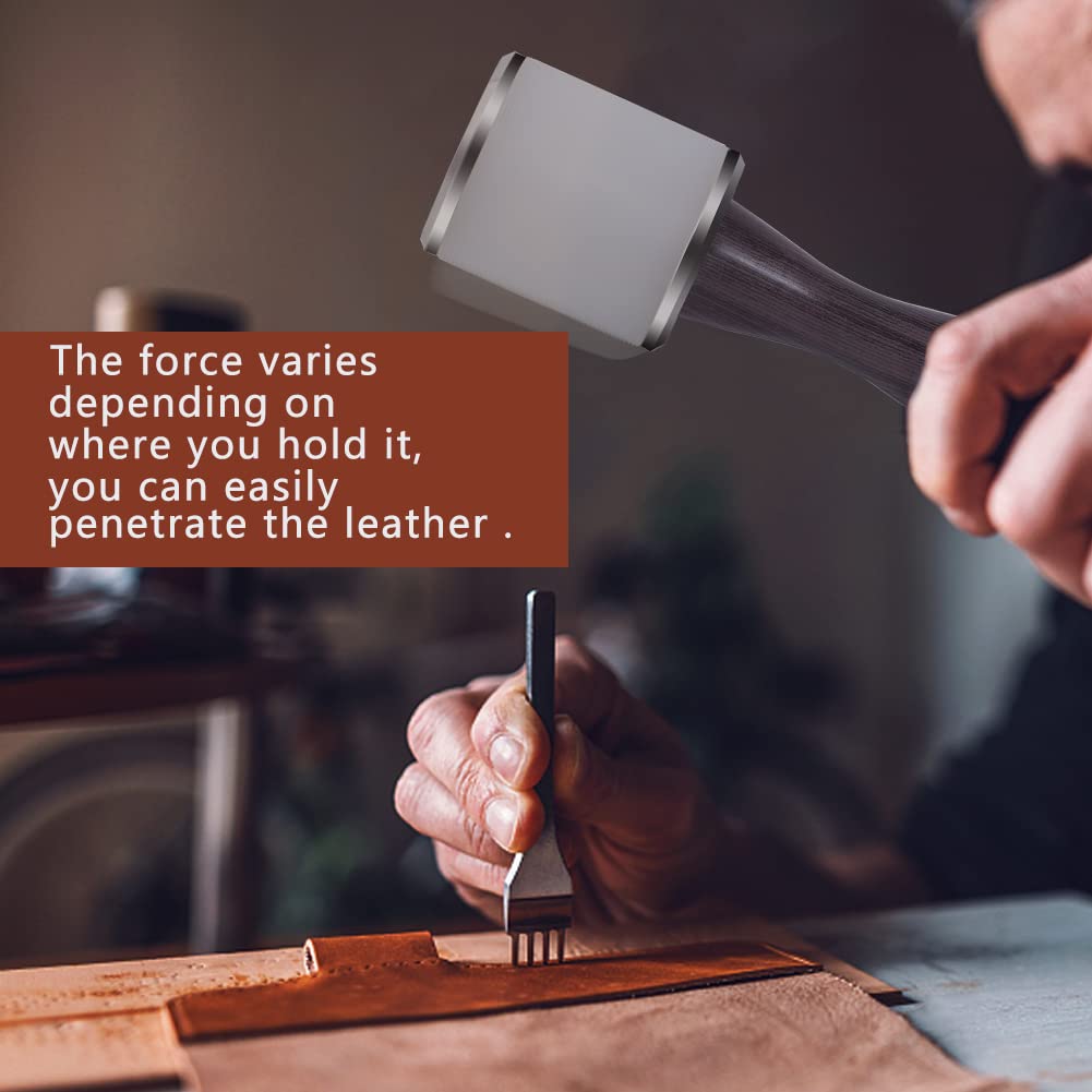 DIUDUS Leather Hammer Craft Leather Carving Nylon Hammer Leather Mallet Stamping Tool Leather Maul Comfortable Wooden Handle DIY Leather Work Hammer for Handmade Project (Purple/Water-Rippled)