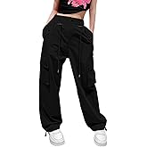 HENGAO Girls Drawstring Cargo Pants Casual Y2K Parachute Pants 5-14 Years