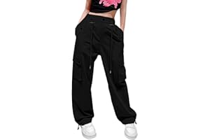 HENGAO Girls Drawstring Cargo Pants Casual Y2K Parachute Pants 5-14 Years