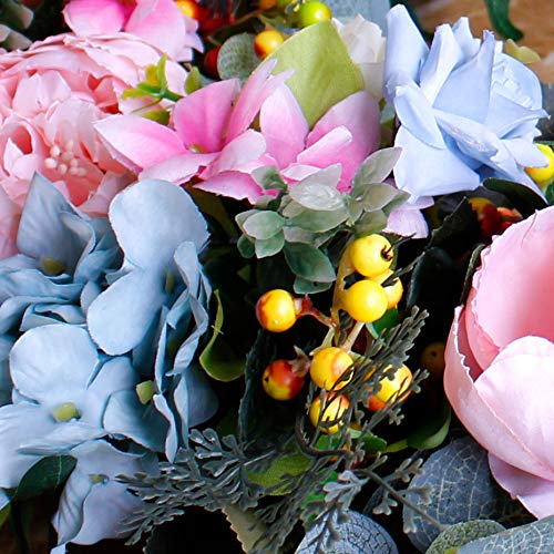 SKOLOO Peony Flower Wreaths for Front Door, Large Blooming Peonies Hydrangea Wreath with Berry Greenery, Artificial Spring Garland Wreath for Home Wall Decor