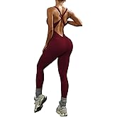 WDIRARA Women's Workout Jumpsuit V Neck Sleeveless Criss Cross Backless Yoga Jumpsuit Pants Romper