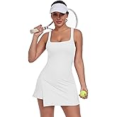 QIQIWUBA Women's Tennis Dress with Built in Shorts and Bra Workout Mini Dress Square Neck Athletic Skort Dress Golf Outfits