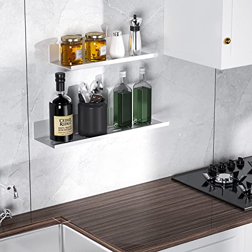 Bestdon No Drilling Self Adhesive Shower Shelf - Set of 2 Aluminum Bathroom Shelves Wall Shower Basket for Accessories, Silver