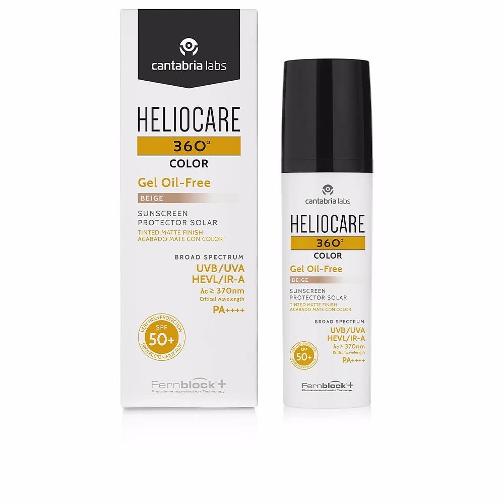 Heliocare 360 Color Gel Oil-Free Beige SPF 50 50ml / Gel Sunscreen For Face/Daily UVA UVB Visible Light Infrared-A Anti-Ageing Sun Protection/Matte Foundation Coverage