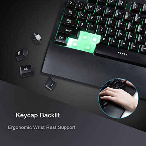 Gaming Keyboard and Mouse Combo,104 Keys Rainbow Gaming Keyboard Mechanical Feeling,USB Wired Ergonomic Wrist Rest Keyboard for Windows PC Gamer Desktop Computer
