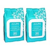 Acure Organics Coconut and Argan Oil Cleansing Towelettes for Face and Body, All Natural and Biodegradable, 30 Count (Pack of 2)