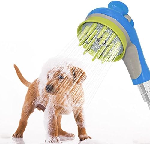 Pet Shower Sprayer - Brefac Handheld Dog Shower Sprayer and Bathing Massage Brush Grooming Shower Head Dog Washer Shower Attachment with ON-OFF Switch, for Indoor-Outdoor Use, Blue
