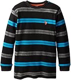 U.S. Polo Assn. Big Boys' Long Sleeve Crew Neck Stripe Thermal, Black, 10/12