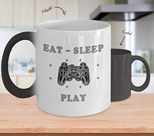 Eat-sleep-play video game color changing coffee mug