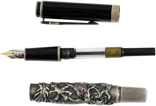 Ranvi JinHao Antique Silver Dragon Style 3D Carved Fountain Pen With Sword, Medium Nib, ancient silver - Image 5