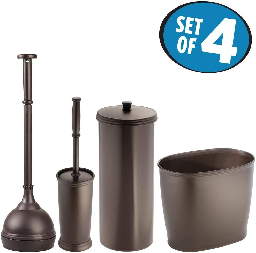 Amazon Com Mdesign Modern Plastic Bathroom Storage And Cleaning Accessory Set Includes Toilet Plunger Bowl Brush 3 Roll Toilet Paper Canister With Lid Wastebasket Trash Can Garbage Bin 4 Pieces Bronze Home