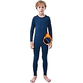 PISIQI Thermal Underwear Set for Boys Long Johns Fleece Lined Set Kids Ultra Soft Base Layer Top Bottom Warm Set for Skiing
