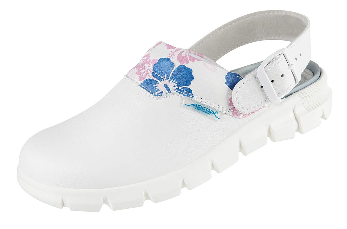 Abeba Clog 7320 Dynamic Smooth Leather White with Floral Print Certified, 40
