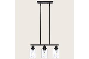 XIDING Island Lights for Kitchen Dining Room Light Fixtures Over Table Ceiling Hanging Chandeliers 3 Lights Suspension Angle Height Adjustable with Clear Glass Shade for Living Room Hallway Black