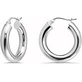 Sterling Silver Polished Finish Round-Tube Hoop Earrings 4mm Wide 15mm-30mm Diameter