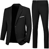 Lynerun Mens 2 Piece Suit Slim 2 Button Prom Suit Jacket Pants Tuxedo Set | Formal Classic Notched Lapel Blazer Men, Micro-elastic Waist Flat Front Dress Pants Men, Wedding Work Party Mens Outfit