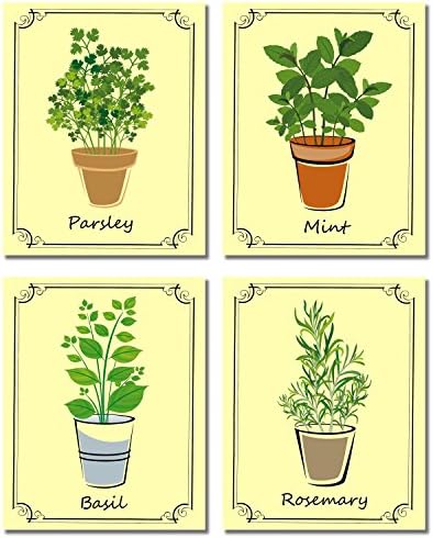Herb Pots Wall art - Charming Kitchen Decor (8x10, Yellow)