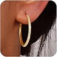 CHESKY Large Rhinestone Post Open Hoop Earrings - 14k Gold Thin Cubic Zirconia Round Hoops 15/20/25/40/50mm Hypoallergenic Sparkly Earrings for Women Trendy Jewelry Gifts
