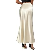 Fodebu Women's Satin Long Skirt Summer High Waist A-line Skirt Hidden Elastic Waistband Elegant Casual Maxi Skirt for Women