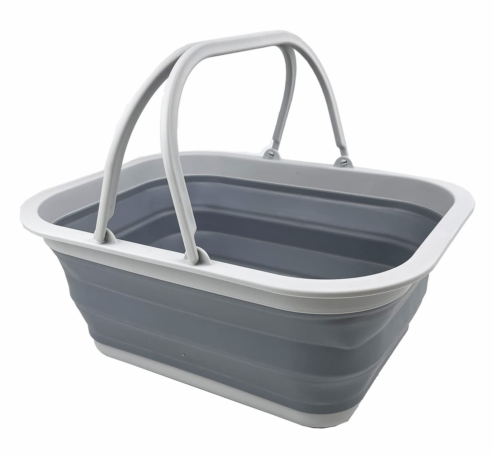 SAMMART 15L Collapsible Basket with Handle - Portable Outdoor Picnic Basket/Crater - Foldable Shopping Bag - Space Saving Storage Container (Gray)