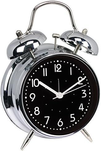 Retro Double Bell Bedside Non-Ticking Alarm Clock with - 4 inches (silver)