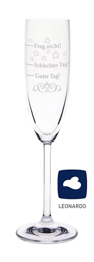 Leonardo Sektglas mit Gravur Schlechter Tag, Guter Tag - Frag nicht! - Stimmungsglas - Lustiges & Originelles Geschenk - Geei